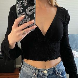 Urban Outfitters Black Cropped V-NECK Shirt